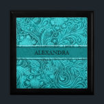 Turquoise Leather Look Embossed Flowers-Monogram Gift Box<br><div class="desc">Turquoise-green natural leather look embossed flower with custom and optional monogram. Design is available e on other products and can be requested on any product offered by Zazzle.</div>