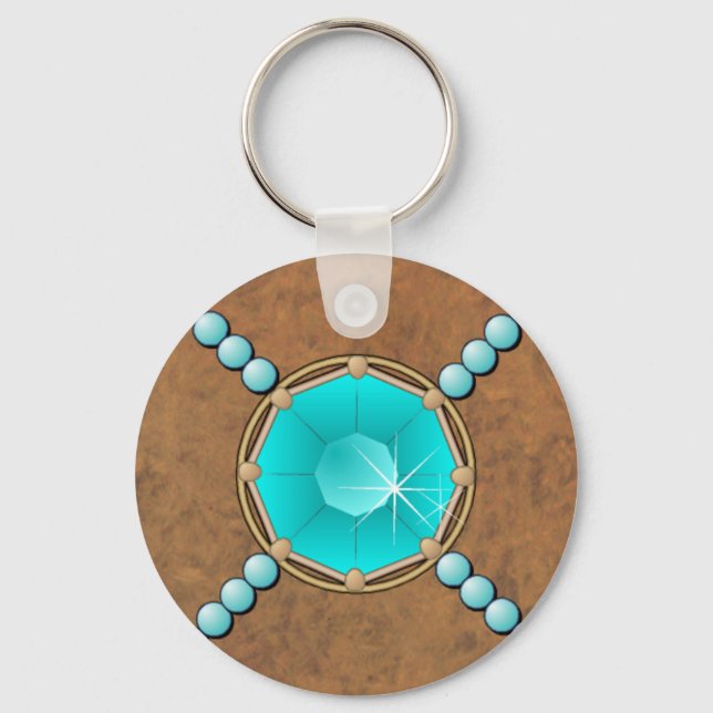 Turquoise Leather & Pearls CUSTOM KEYCHAIN (Front)