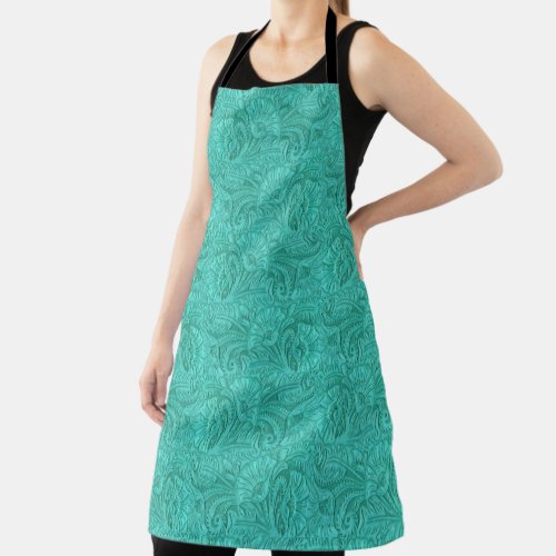 Turquoise Leather Print  Apron