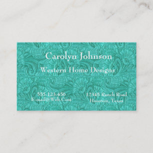 Turquoise Leather Print Western Business Card