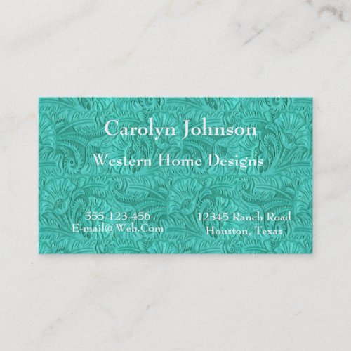Turquoise Leather Print Western Business Card