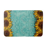 Turquoise Leather Tooled Bright Sunny Sunflowers