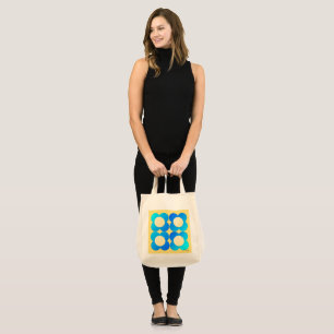 Turquoise-Lemon Floral Tote Bag