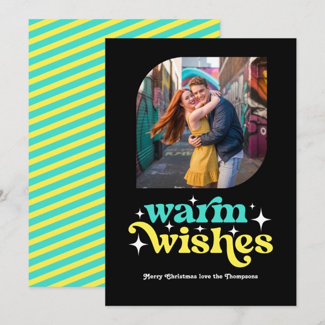 Turquoise & Lemon Modern Retro Christmas Photo Holiday Card (Front/Back)