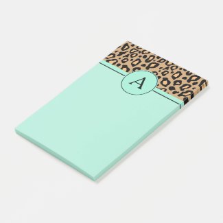 Turquoise Leopard Monogram Desk Post It Notes