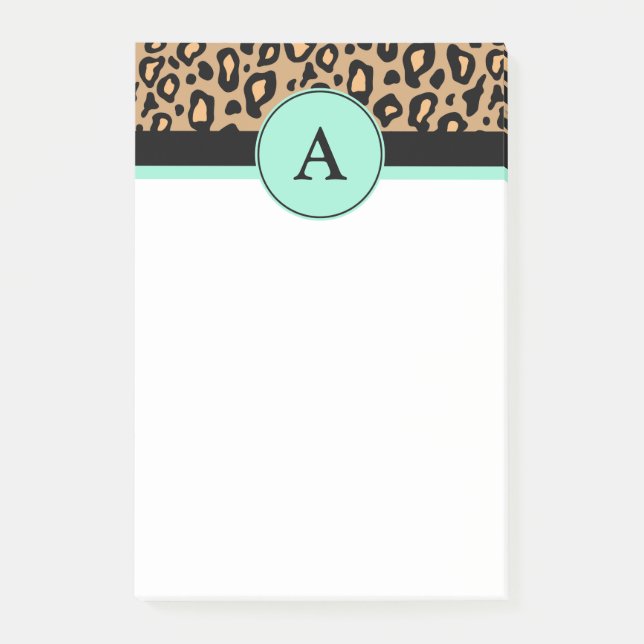 Turquoise Leopard Monogrammed Print Post It Notes (Front)