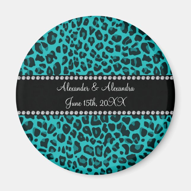 Turquoise leopard pattern wedding favors magnet (Front)