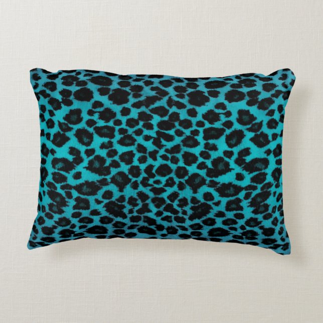 Turquoise Leopard Print Decorative Pillow (Back)