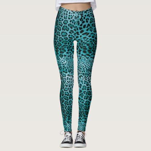 Turquoise Leopard Print Leggings