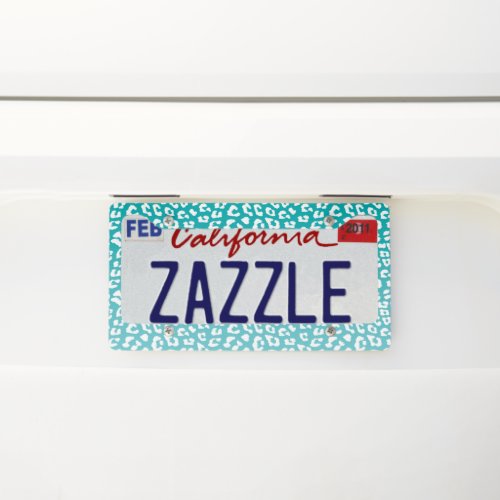 Turquoise Leopard Print Pattern License Plate Frame