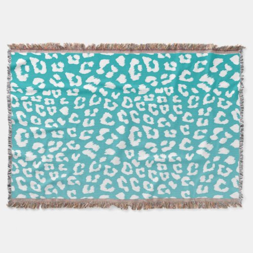 Turquoise Leopard Print Pattern Throw Blanket