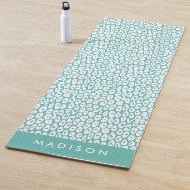 Turquoise Leopard Print Personalized Yoga Mat (In Situ)