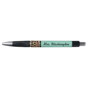 Turquoise Leopard Teacher School Office Pen Gift by suncookiez at Zazzle