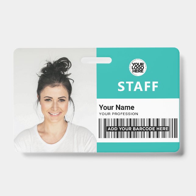 Turquoise Light Blue Business Photo Staff ID Badge (Front)