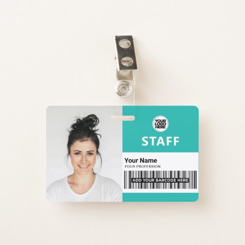 Turquoise Light Blue Business Photo Staff ID Badge