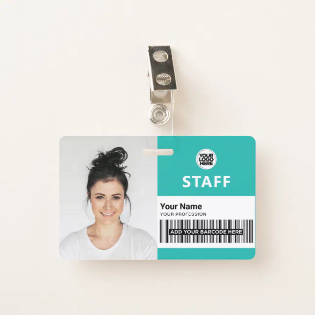 Turquoise Light Blue Business Photo Staff ID Badge | Zazzle