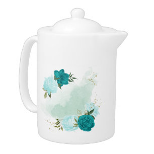 turquoise light blue flowers  teapot