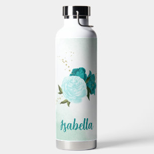 turquoise light blue flowers water bottle