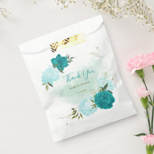 turquoise light blue flowers wedding favor bag