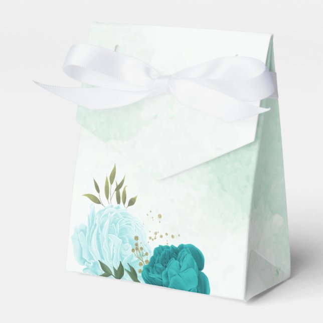 turquoise light blue flowers wedding favor boxes (Front Side)