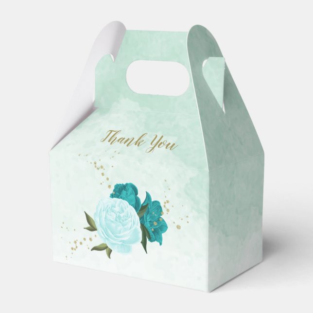 turquoise light blue flowers wedding favor boxes (Front Side)