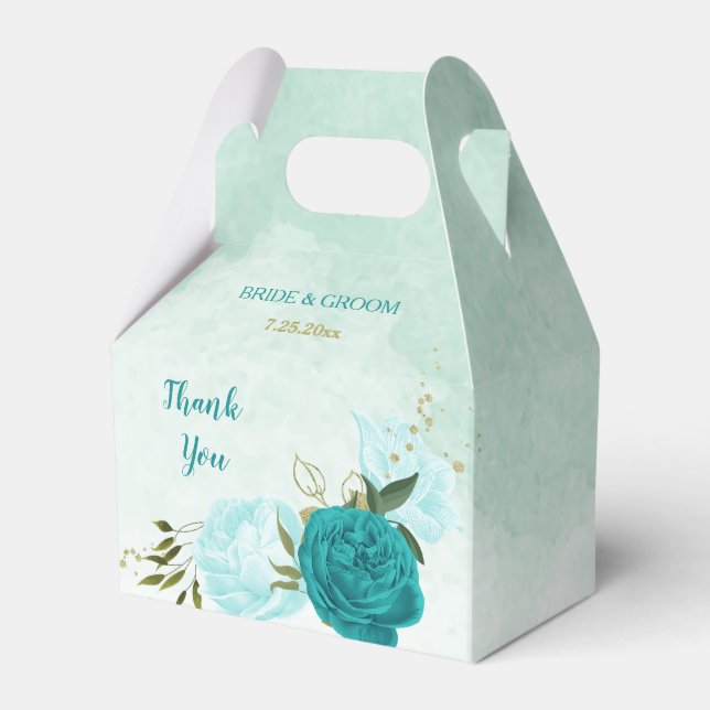 turquoise light blue flowers wedding favor boxes (Front Side)