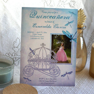 Turquoise, Light Blue Horse Buggy Quinceañera Invitation