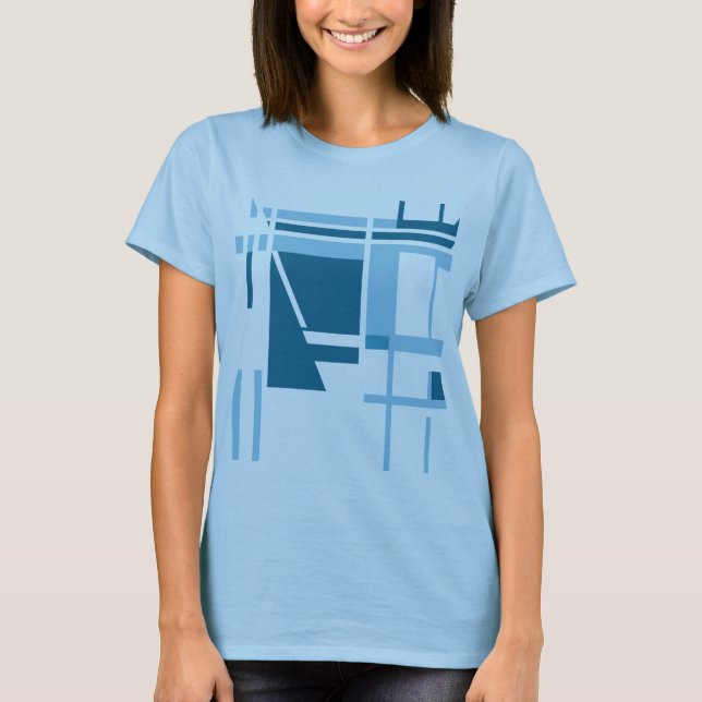 Turquoise Light Blue MCM Style Geometric Abstract T-Shirt (Front)
