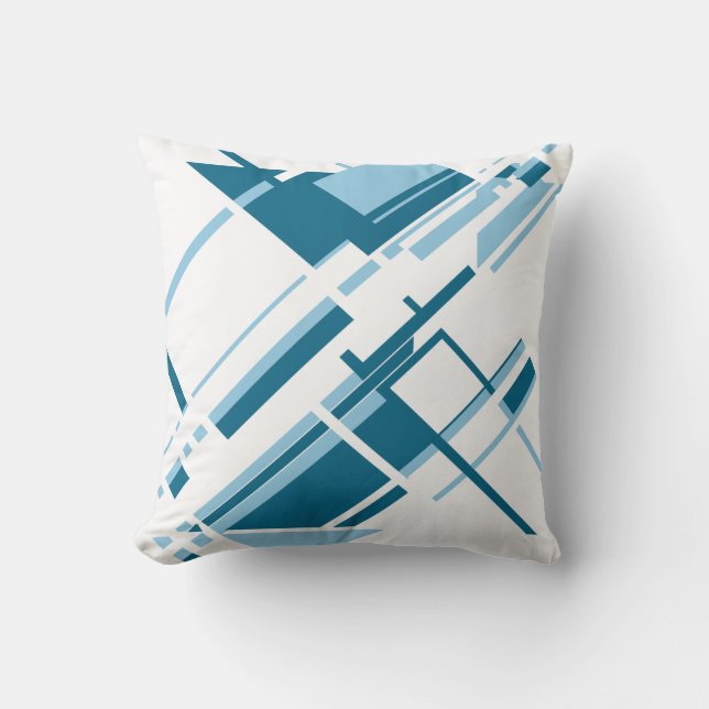 Turquoise Light Blue on White Geometric Diagonal Throw Pillow (Front)