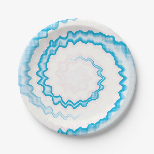 Turquoise light blue white swirl tie dye party paper plates (Front)