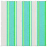 [ Thumbnail: Turquoise, Light Cyan & Lime Lines Fabric ]