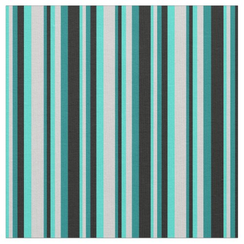 Turquoise Light Gray Teal  Black Colored Lines Fabric