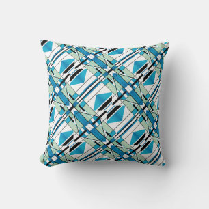 Turquoise, Light Green Geometric Tiled Design Throw Pillow