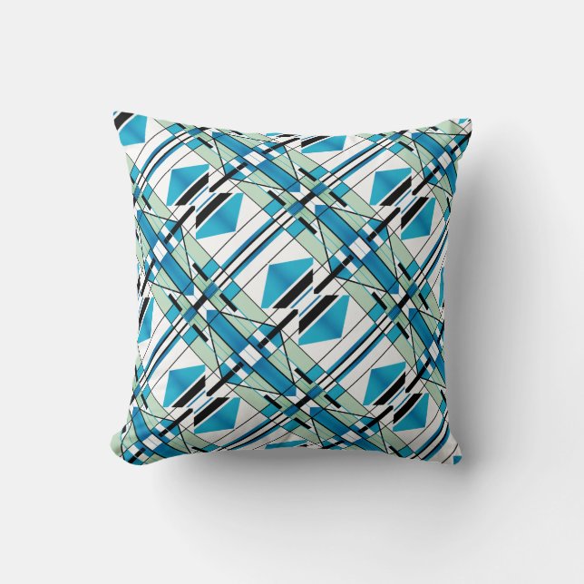 Turquoise, Light Green Geometric Tiled Design Throw Pillow (Front)