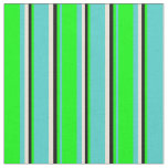 [ Thumbnail: Turquoise, Lime, Black & Bisque Colored Lines Fabric ]