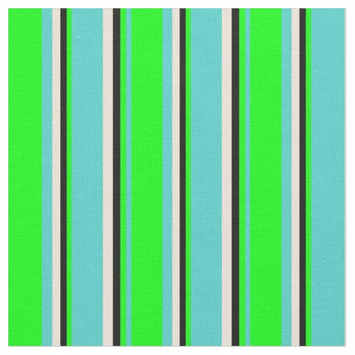 Turquoise, Lime, Black & Bisque Colored Lines Fabric