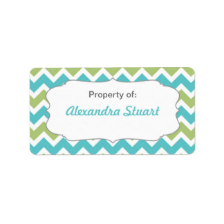 Turquoise & Lime Chevron Property of School ID Label
