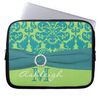 Turquoise Lime Damask FAUX Ribbon Laptop Sleeve