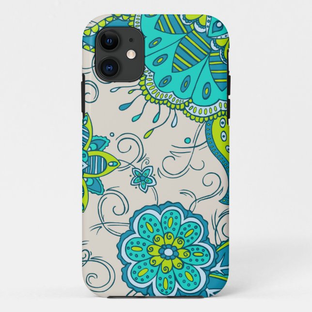 Turquoise & Lime Floral Case-Mate iPhone Case (Back)