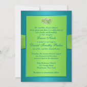 Turquoise, Lime Floral Joined Hearts Invitation (Back)