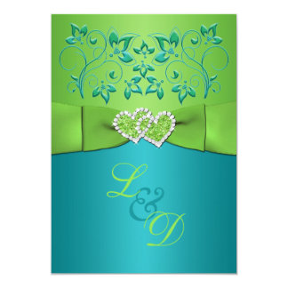 Turquoise And Lime Green Wedding Invitations Announcements Zazzle Turquoise Lime Fl Joined Hearts Invitation