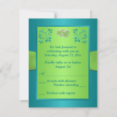 Turquoise, Lime Floral Joined Hearts RSVP Card (Back)