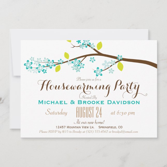 Turquoise, Lime Green, Brown Housewarming Party Invitation (Front)