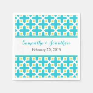 Turquoise & Lime Green Cross Pattern Wedding Napkins