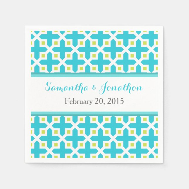 Turquoise & Lime Green Cross Pattern Wedding Napkins (Front)