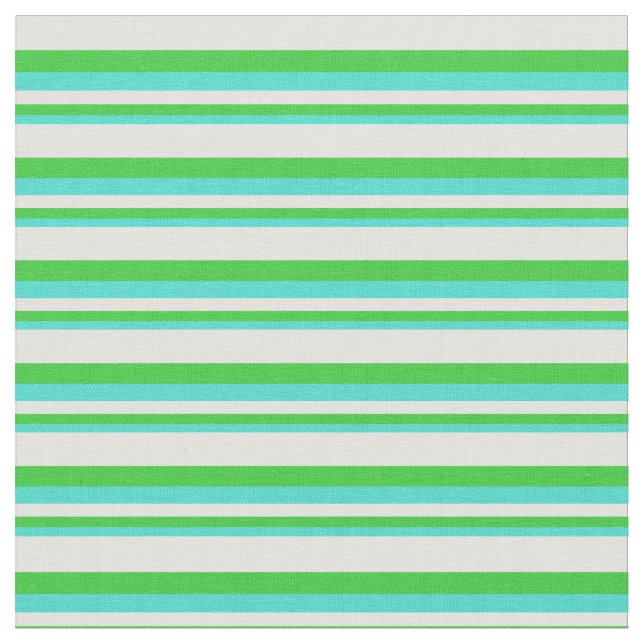 Turquoise, Lime Green & Light Cyan Colored Lines Fabric (Close Up)