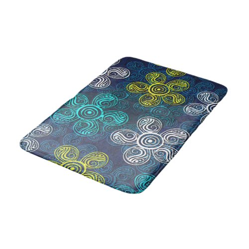 Turquoise Lime Green Retro Chic Floral Pattern Bathroom Mat