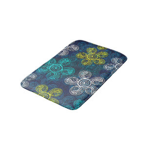 Turquoise Lime Green Retro Chic Floral Pattern Bathroom Mat