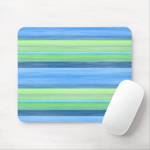 Turquoise Lime Green Watercolor Stripes Pattern Mouse Pad
