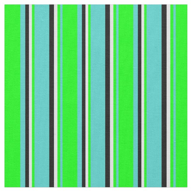 Turquoise, Lime, Lavender & Black Colored Stripes Fabric (Close Up)